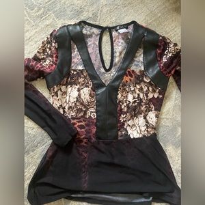 Venus faux leather accent top